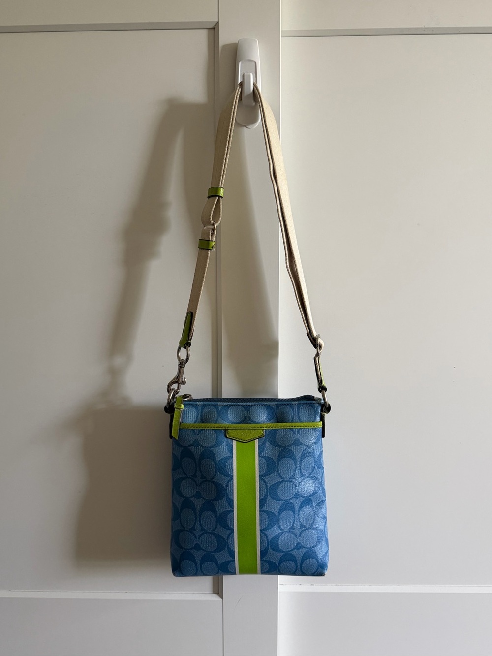 Coach F51265 Blue Signature Stripe Swingpack Crossbody Green
